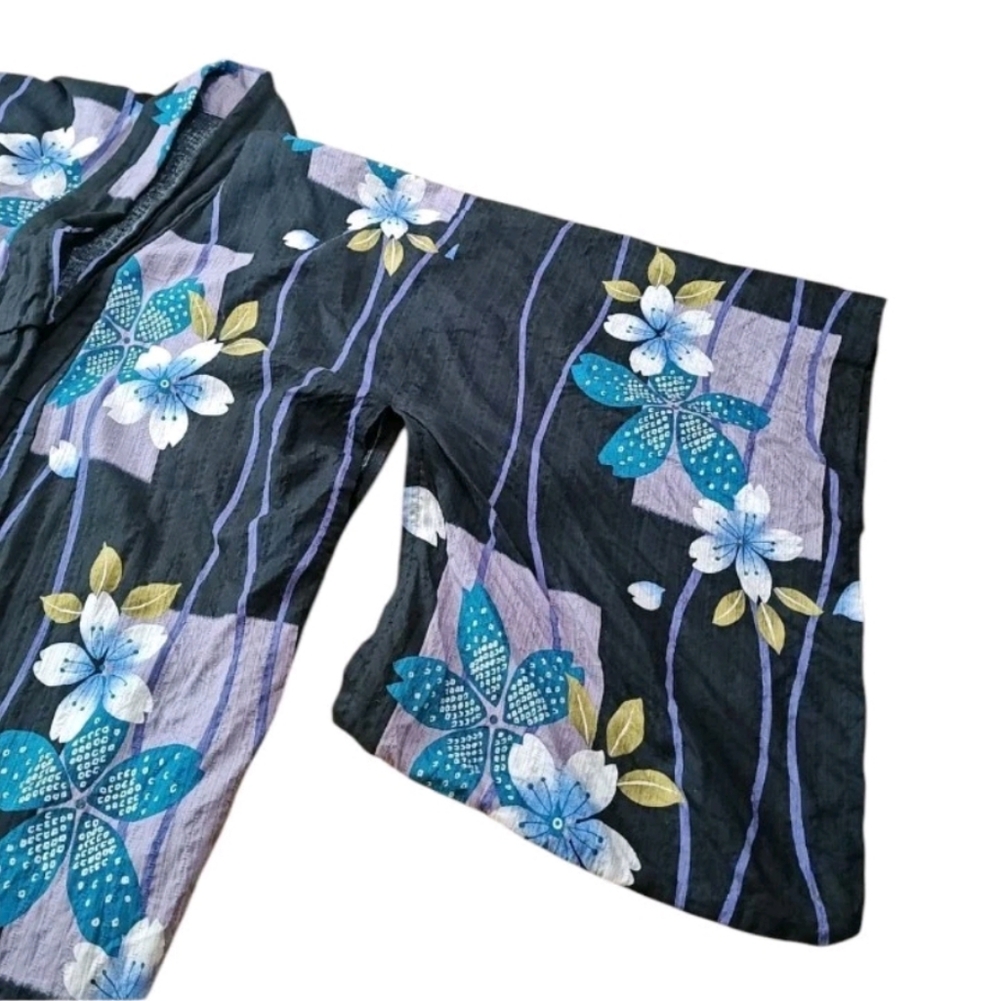 Draped Front Kimono Robe Wrap Tropical Dark Floral Resort Beach Cruise Woman O/S - Picture 6 of 9